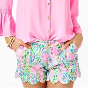 Lilly Pulitzer Unicorn of the Sea Scalloped Knit pink Buttercup Shorts 14